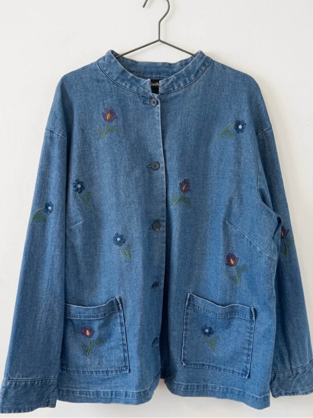 Denim&Co Embroidered Light Blue Jean Jacket, Costal Grandma, Cottagecore